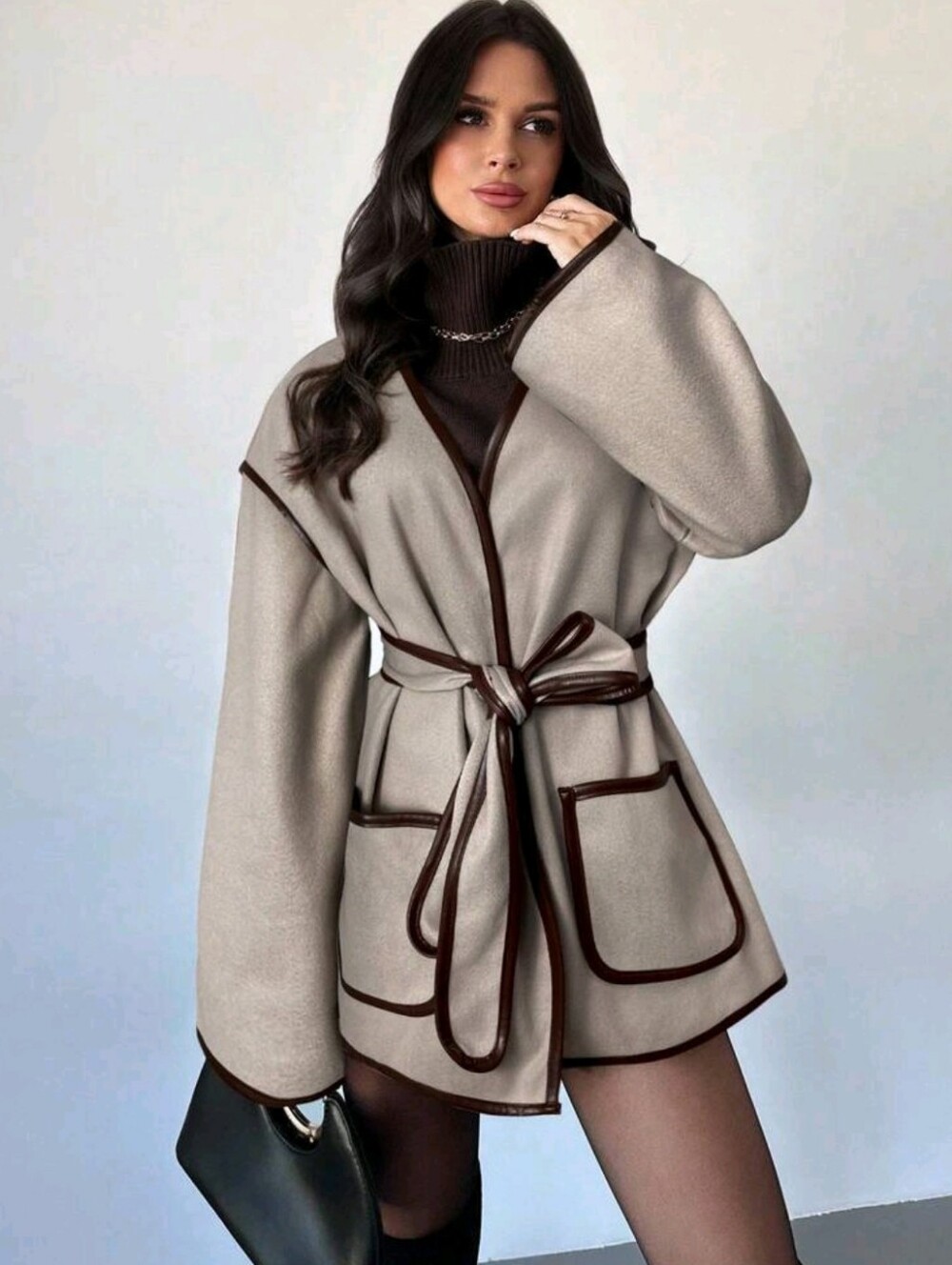 Women's Casual Elegant Colorblock Decor Cardigan Jacket/Belted Colorblock
